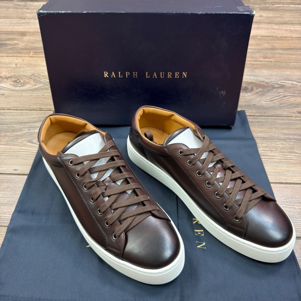 Ralph Lauren Purple Label Mens Size 9 Severn Calfskin Sneakers Brown Italy New